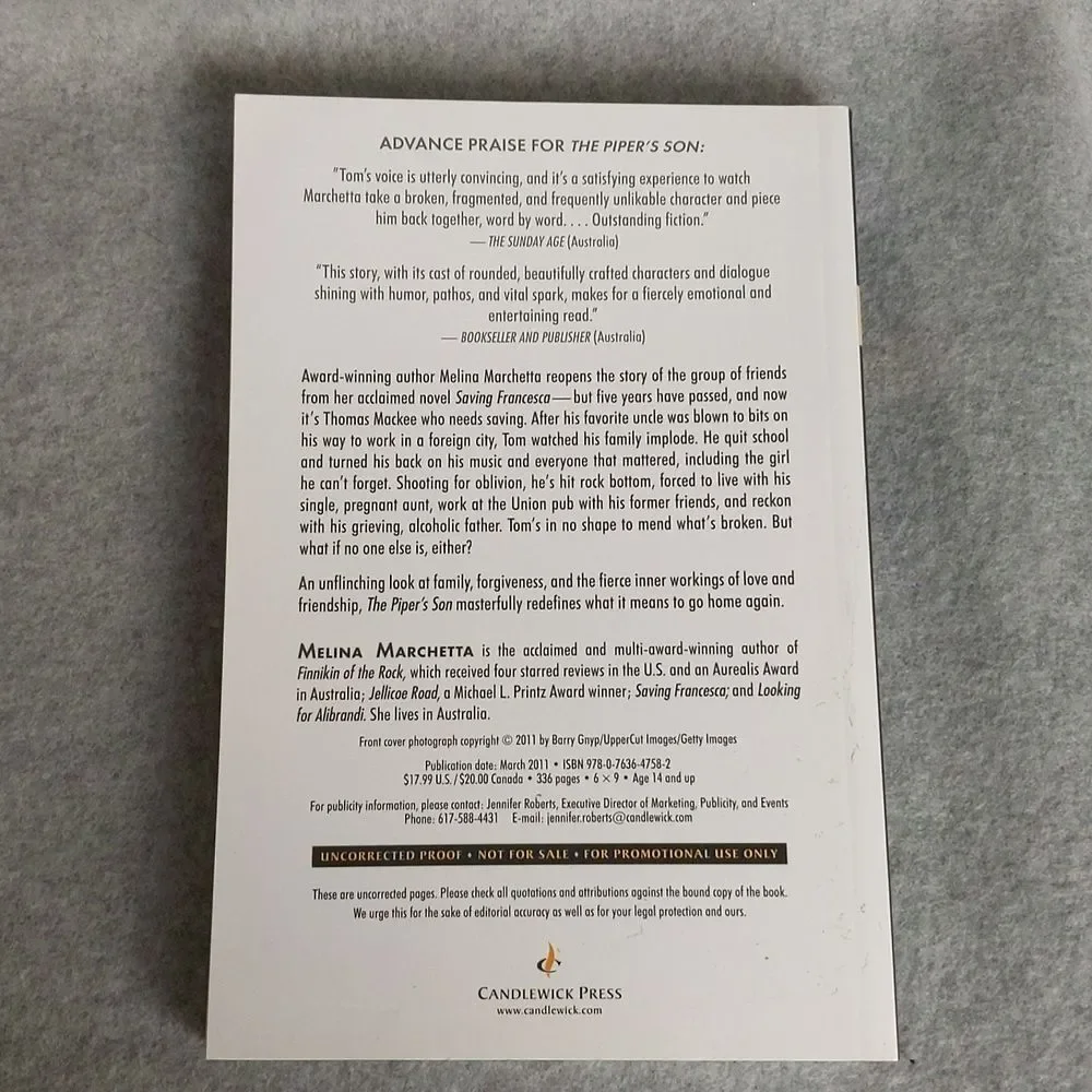 The Piper's Son by Melina Marchetta - Advanced Reading Copy - Paperback